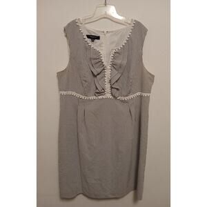 Nine West Charcoal Gray White Striped 18W Sleeveless V Neck Dress Seersucker